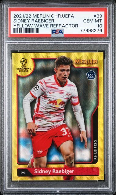 SIDNEY RAEBIGER 2021-22 TOPPS MERLIN CHROME YELLOW WAVE REFRACTOR RC /225 PSA 10