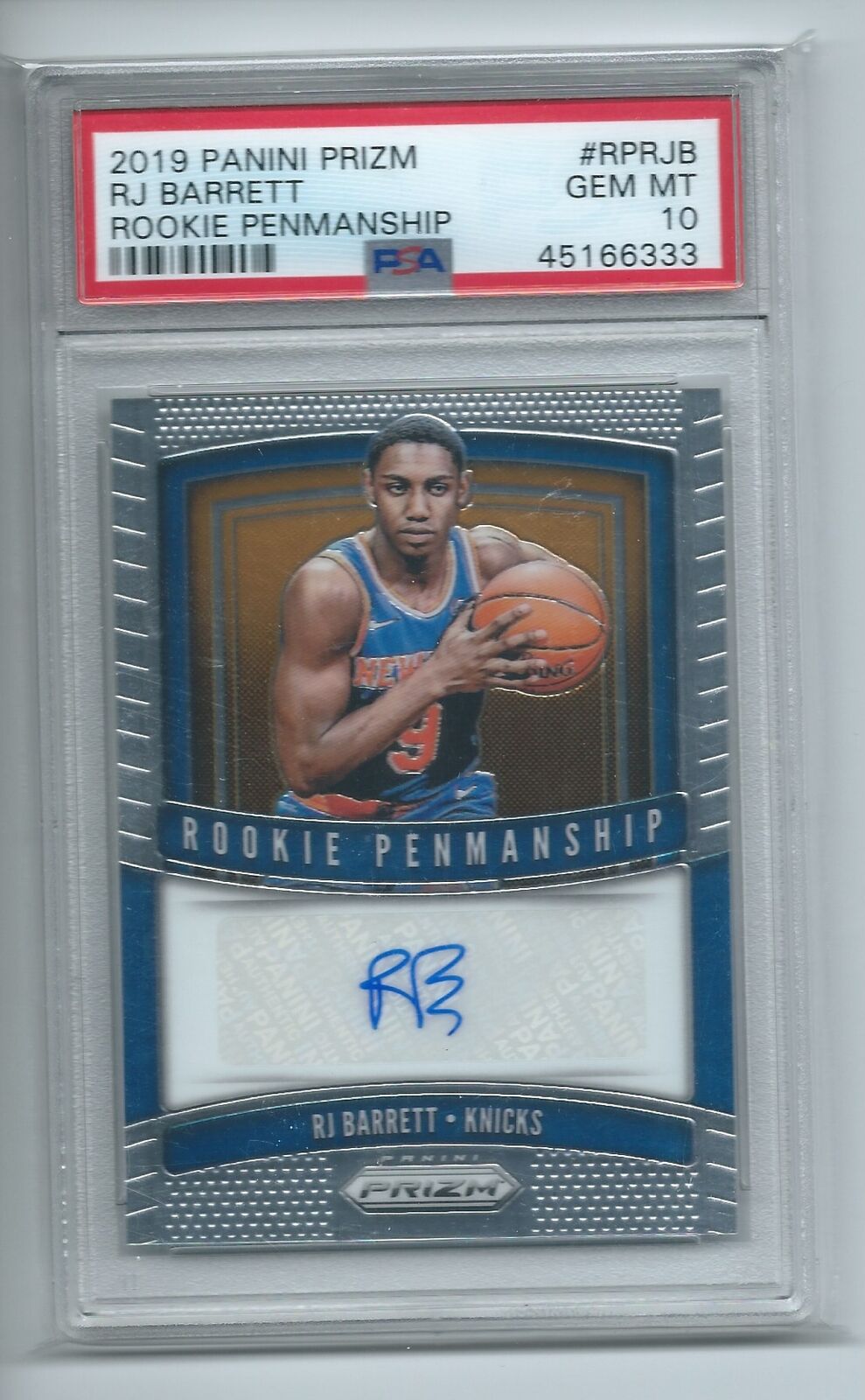 RJ BARRETT 2019-20 PANINI PRIZM ROOKIE PENMANSHIP AUTO RC #RPRJB PSA 10 GEM MINT