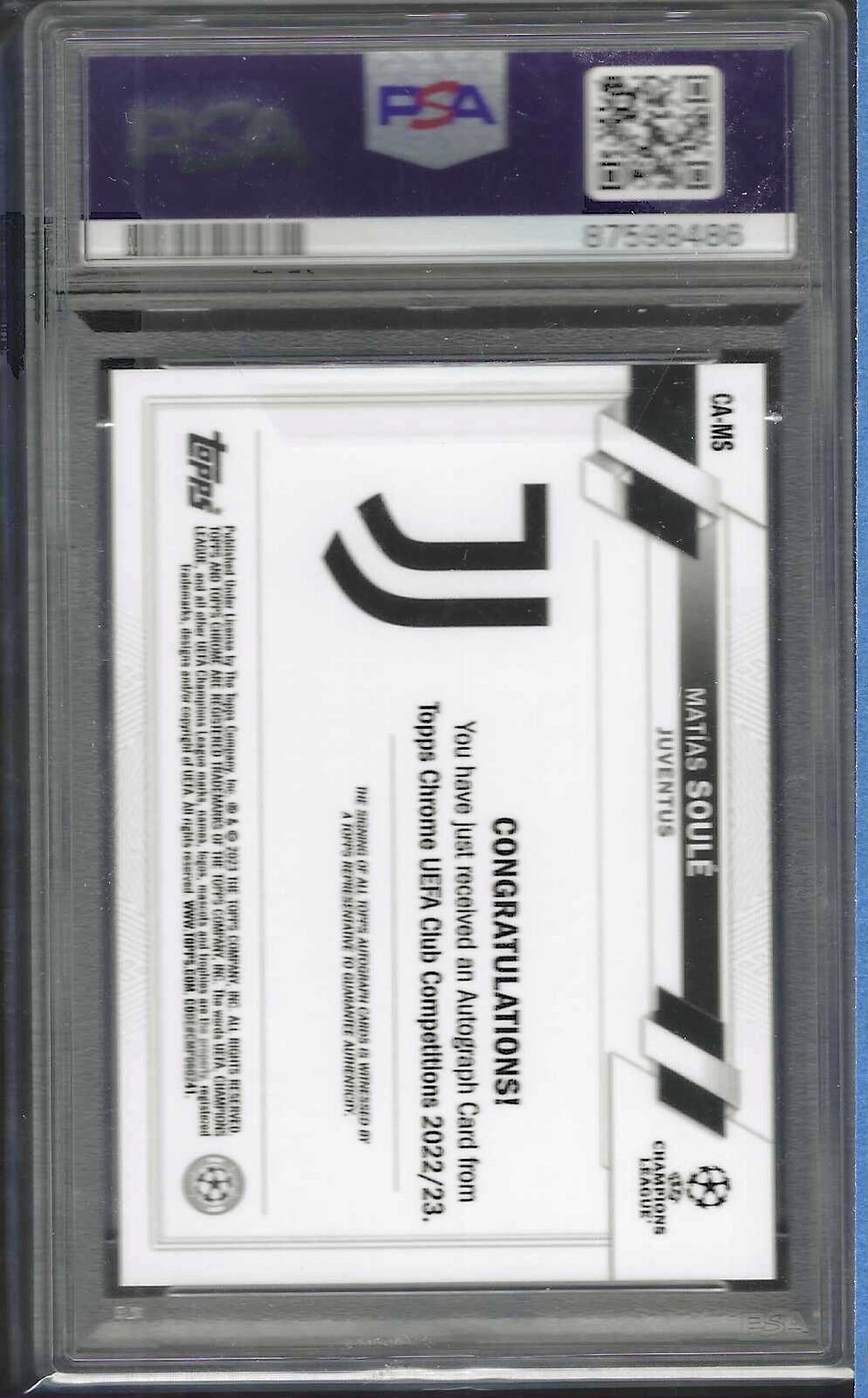 MATIAS SOULE 2022-23 TOPPS CHROME SILVER REFRACTOR ROOKIE AUTO RC PSA 10 GEM