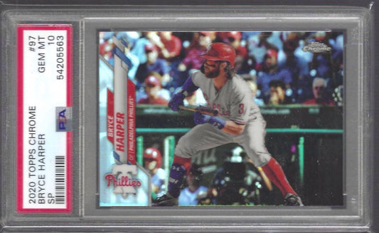 BRYCE HARPER 2020 TOPPS CHROME VARIATION REFRACTOR SHORT PRINT PSA 10 GEM MINT
