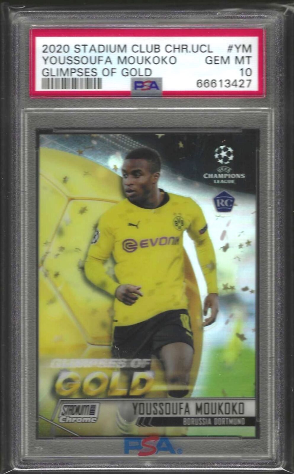 YOUSSOUFA MOUKOKO 2020-21 STADIUM CLUB CHROME GLIMPES OF GOLD RC PSA 10 POP 10
