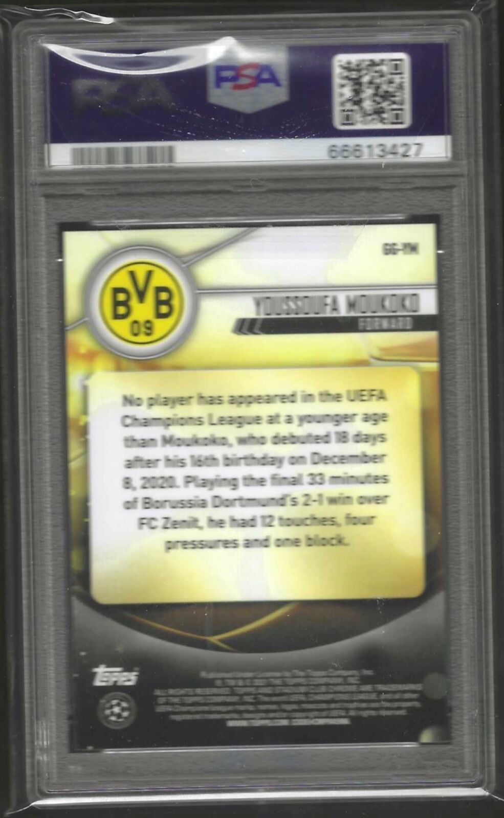 YOUSSOUFA MOUKOKO 2020-21 STADIUM CLUB CHROME GLIMPES OF GOLD RC PSA 10 POP 10