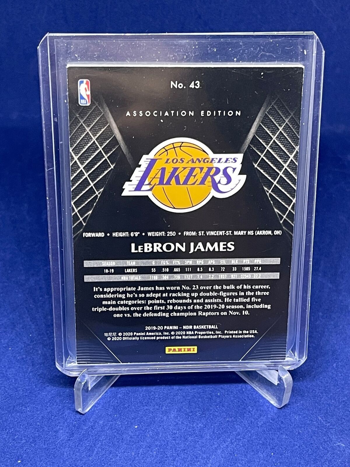 1/1 LEBRON JAMES 2019-20 PANINI NOIR ASSOCIATION EDITION #D 6/99 HIS JERSEY #6 !