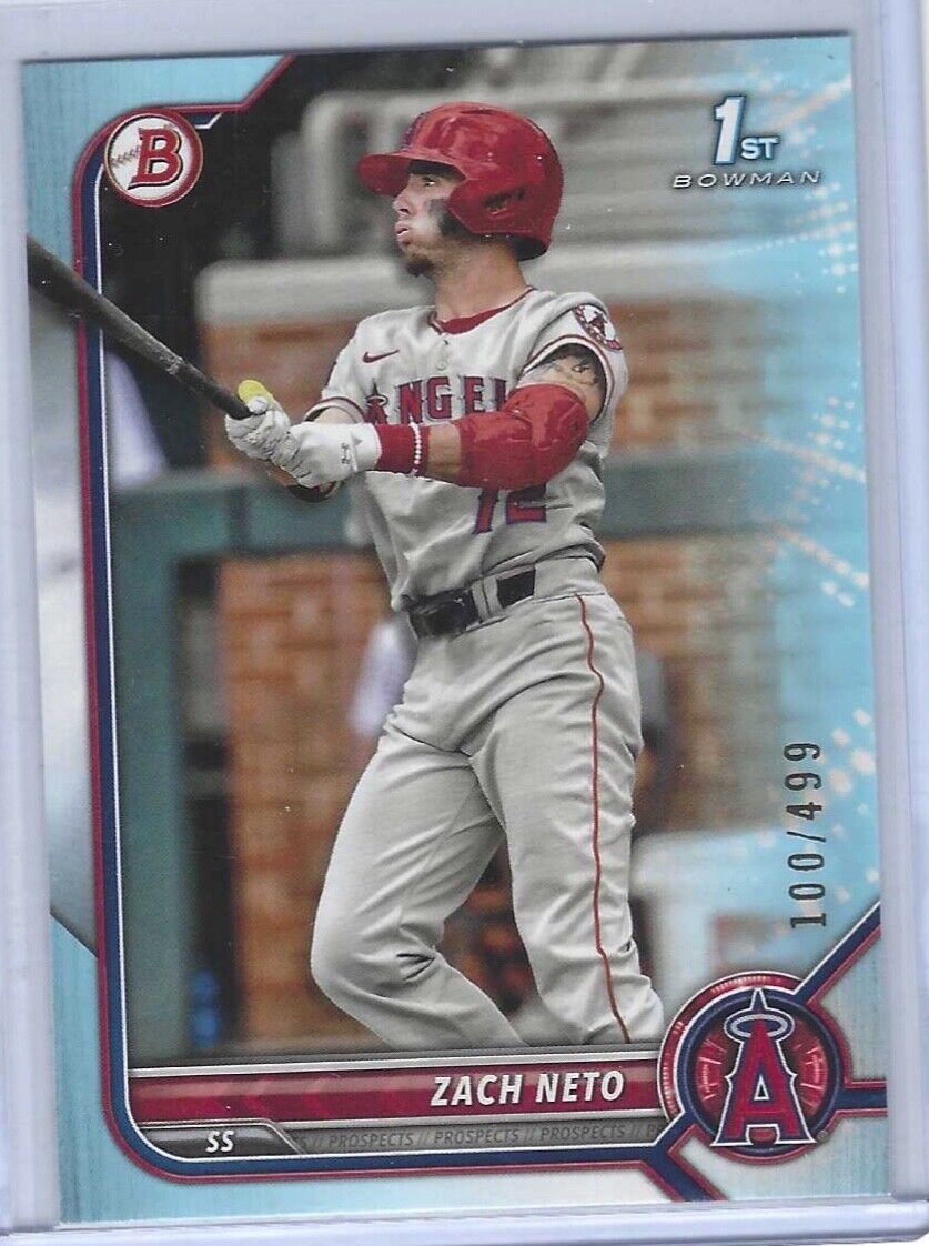 ZACH NETO 2022 BOWMAN SKY BLUE 1ST BOWMAN PROSPECT #D 100/499