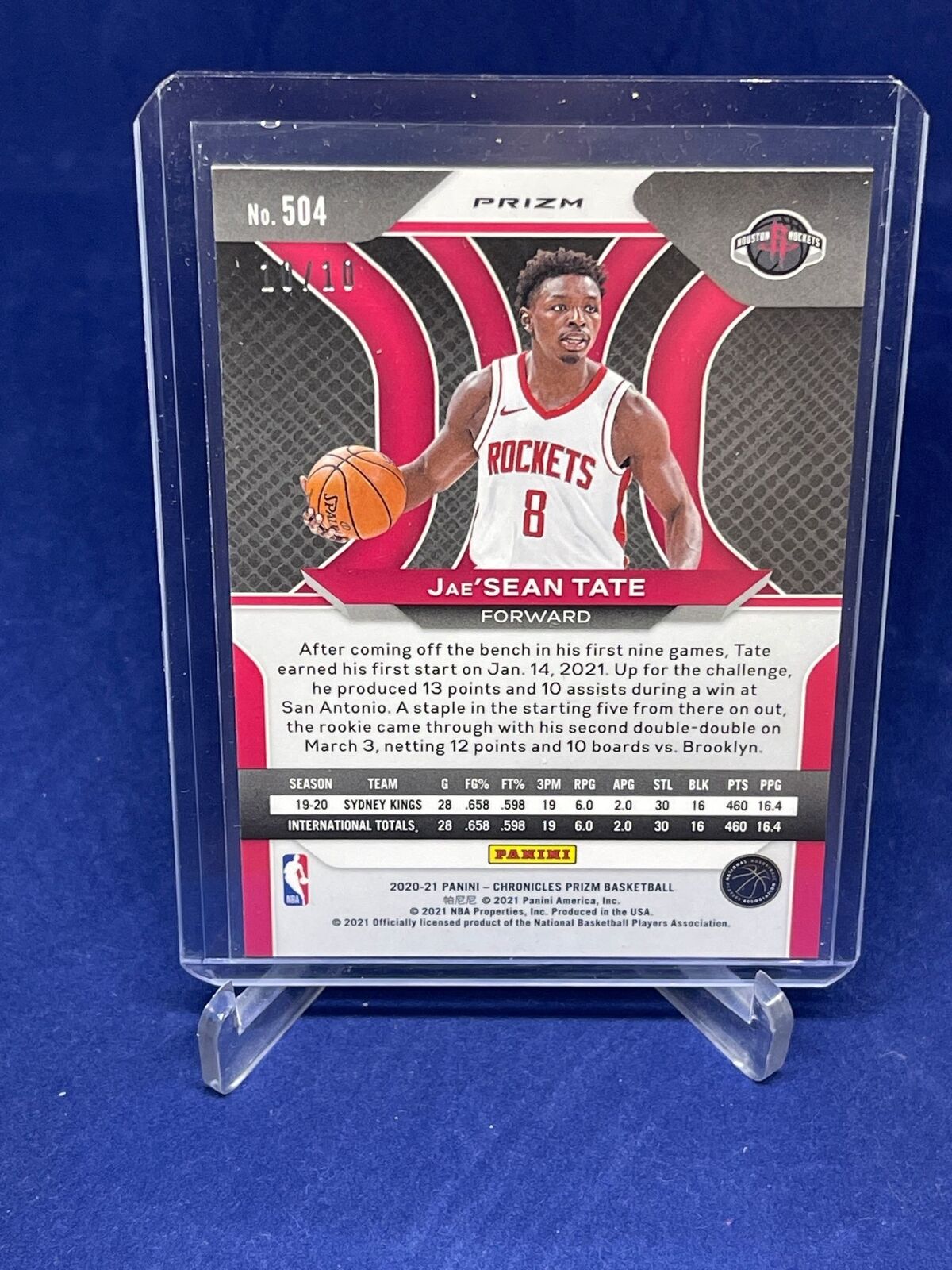 JAE'SEAN TATE 2020-21 PANINI CHRONICLES PRIZM GOLD PRIZM ROOKIE RC #D 10/10