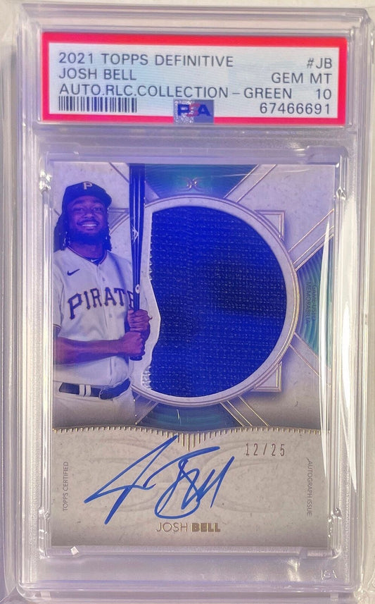 JOSH BELL 2021 TOPPS DEFINITIVE GREEN JUMBO PATCH AUTO #D 12/25 PSA 10 POP 1/1