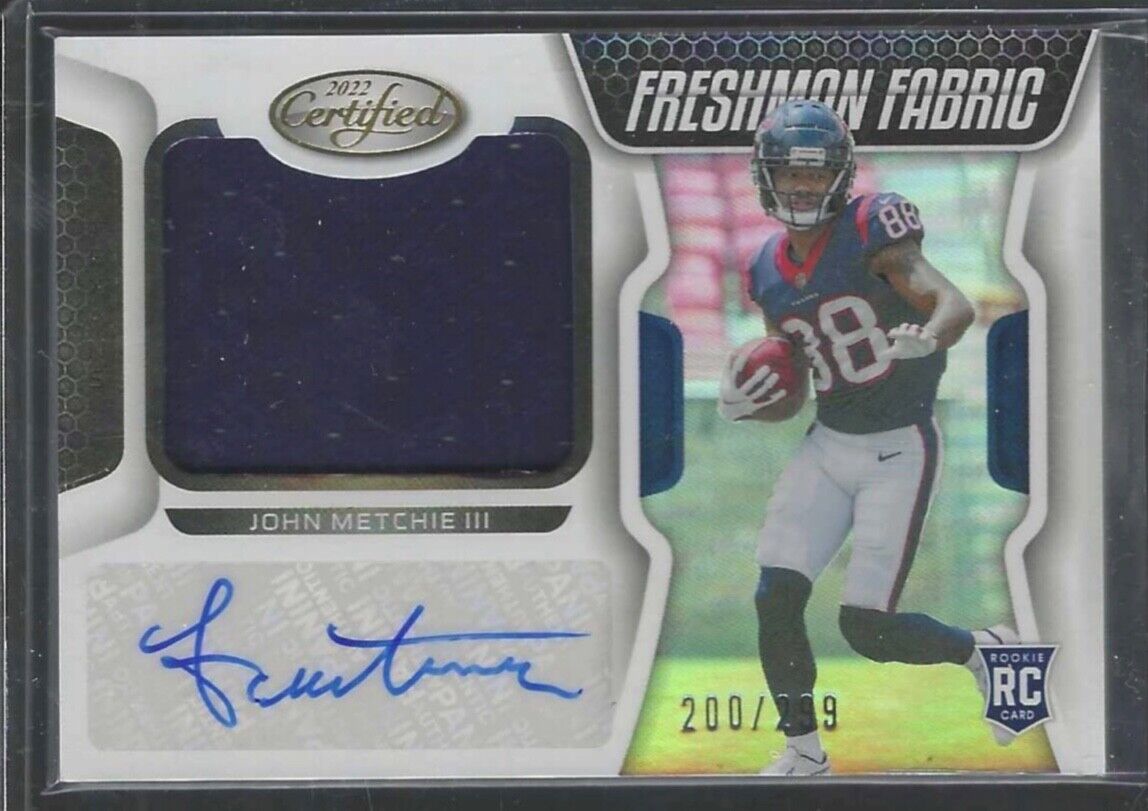 JOHN METCHIE III 2022 PANINI CERTIFIED FRESHMAN FABRIC PATCH AUTO RC #D 200/299