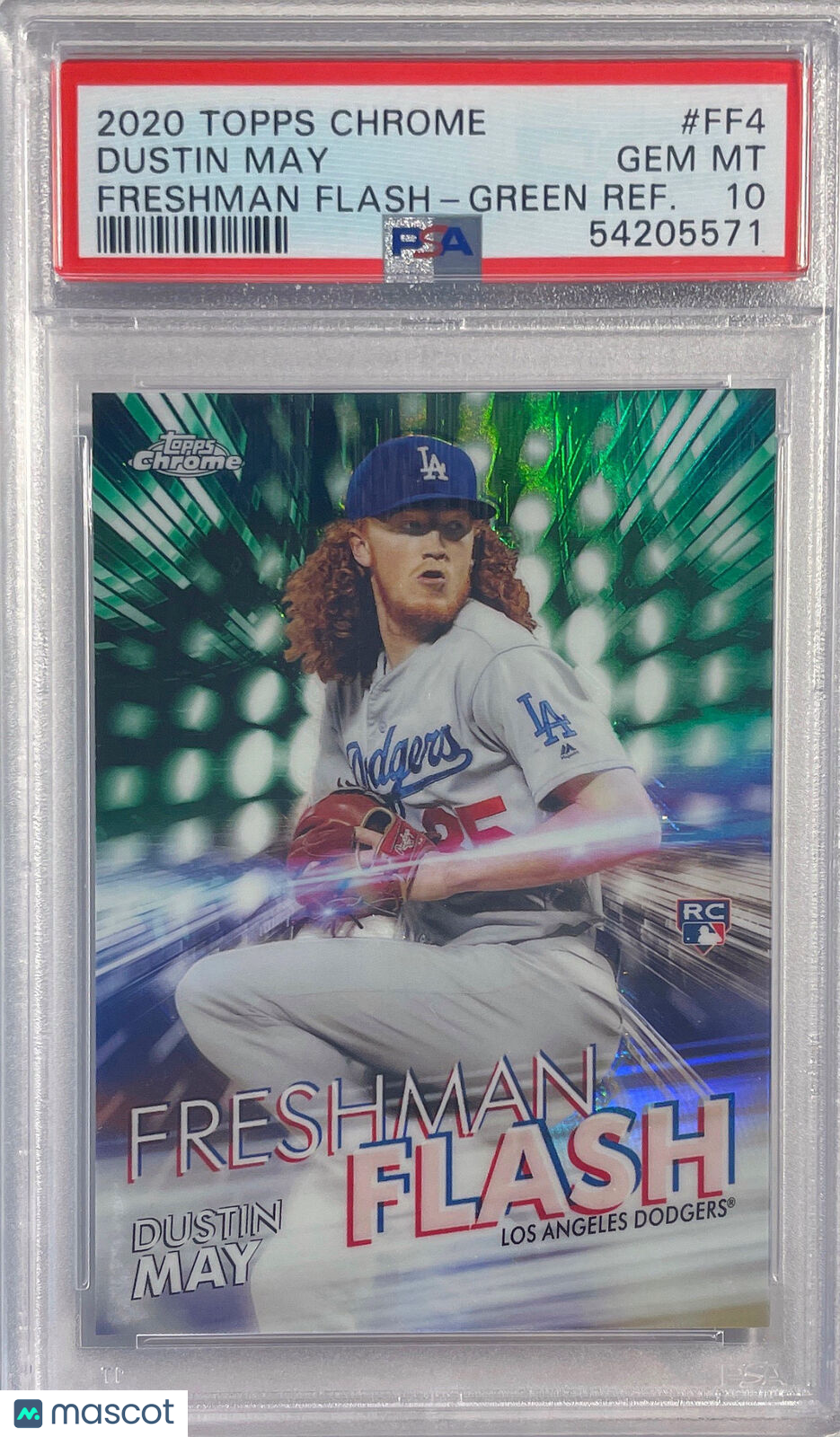 DUSTIN MAY 2020 TOPPS CHROME FRESHMAN FLASH GREEN REFRACTOR /99 PSA 10 POP 1/1