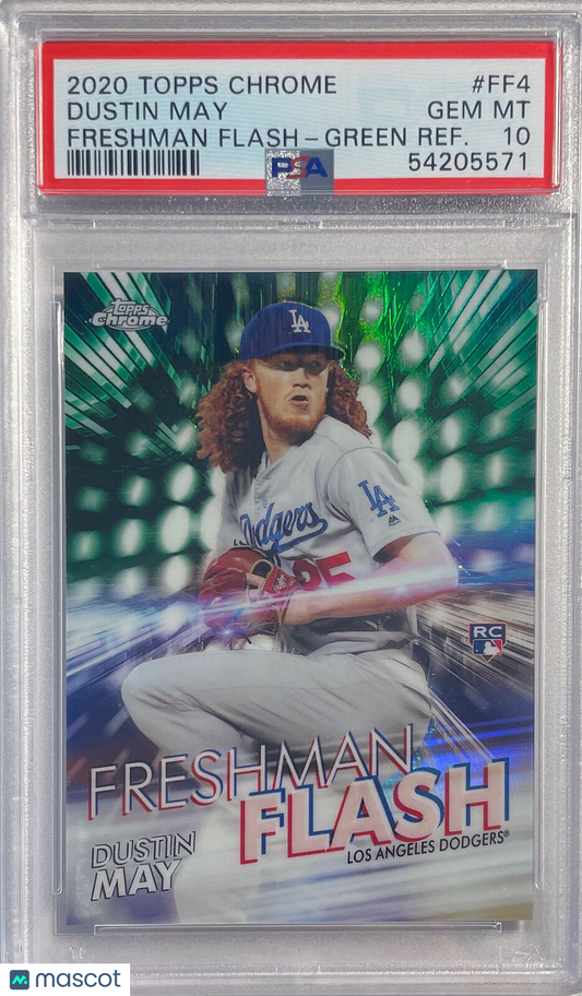 DUSTIN MAY 2020 TOPPS CHROME FRESHMAN FLASH GREEN REFRACTOR /99 PSA 10 POP 1/1