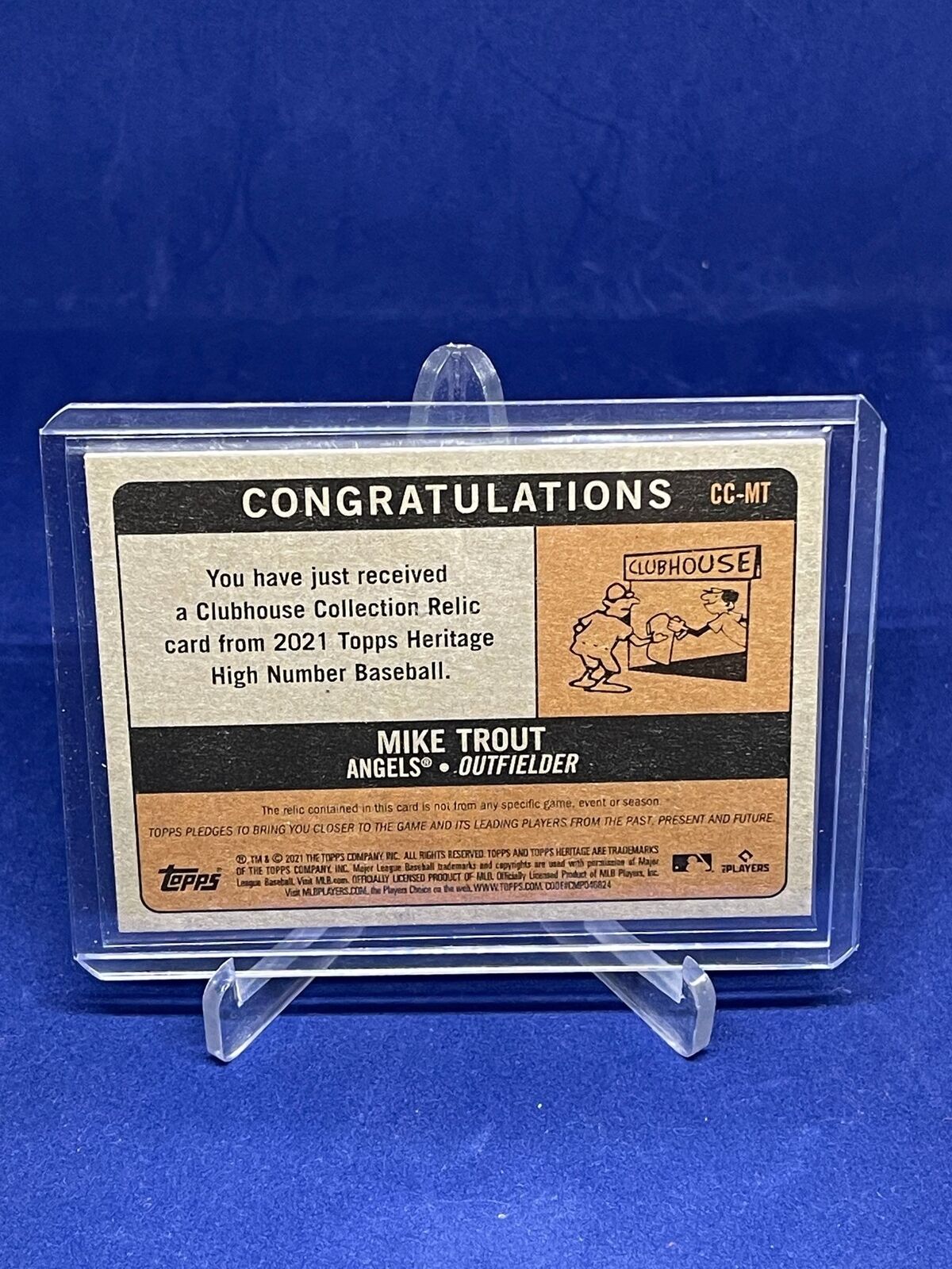 MIKE TROUT 2021 TOPPS HERITAGE CLUBHOUSE COLLECTION BAT RELIC