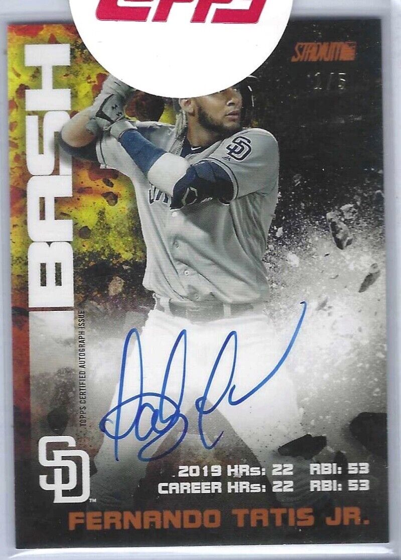 FERNANDO TATIS JR 2020 TOPPS STADIUM CLUB BASH & BURN RED ON CARD AUTO #D 1/5