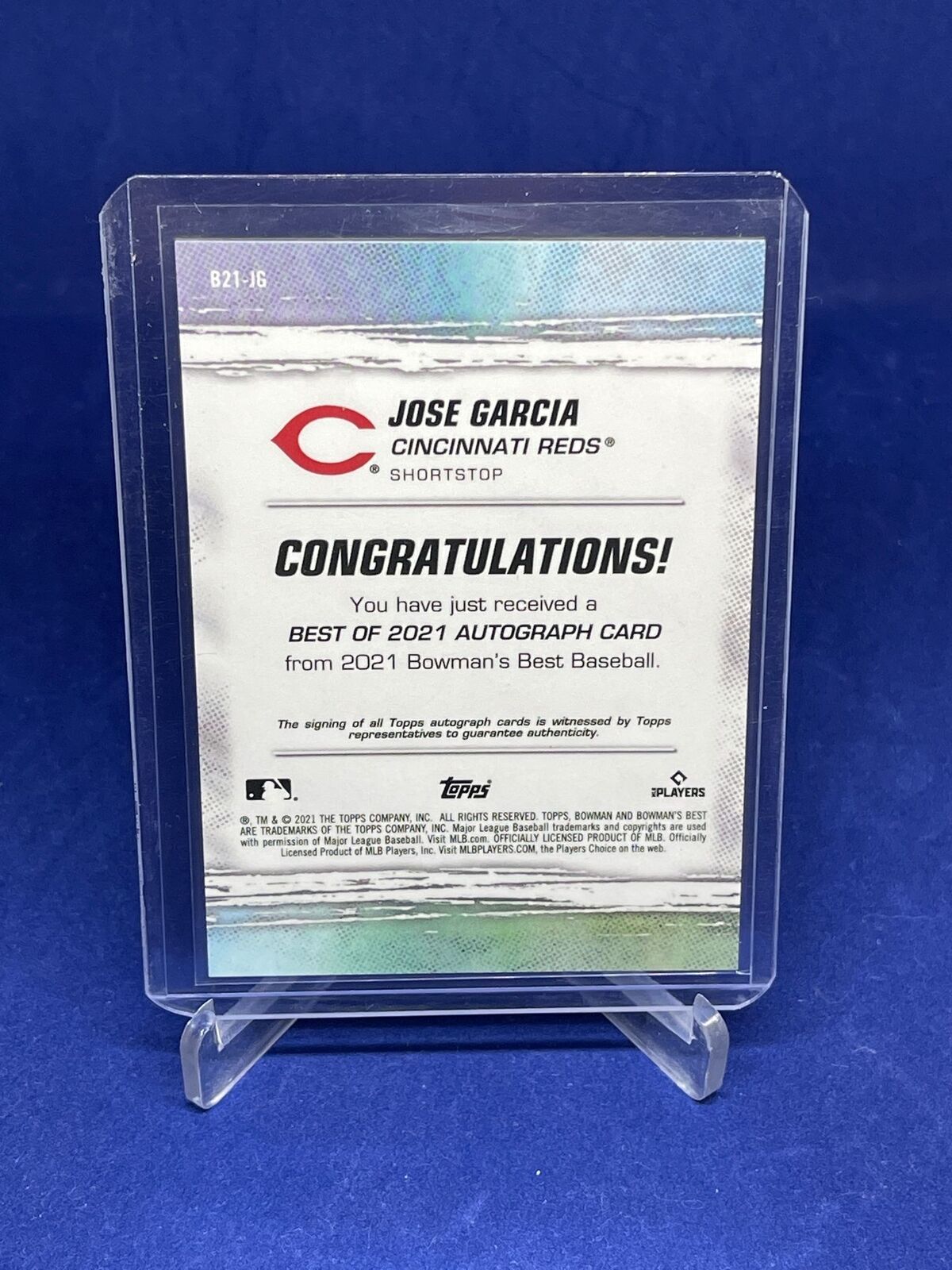 JOSE GARCIA 2021 BOWMANS BEST ON CARD ROOKIE AUTO RC