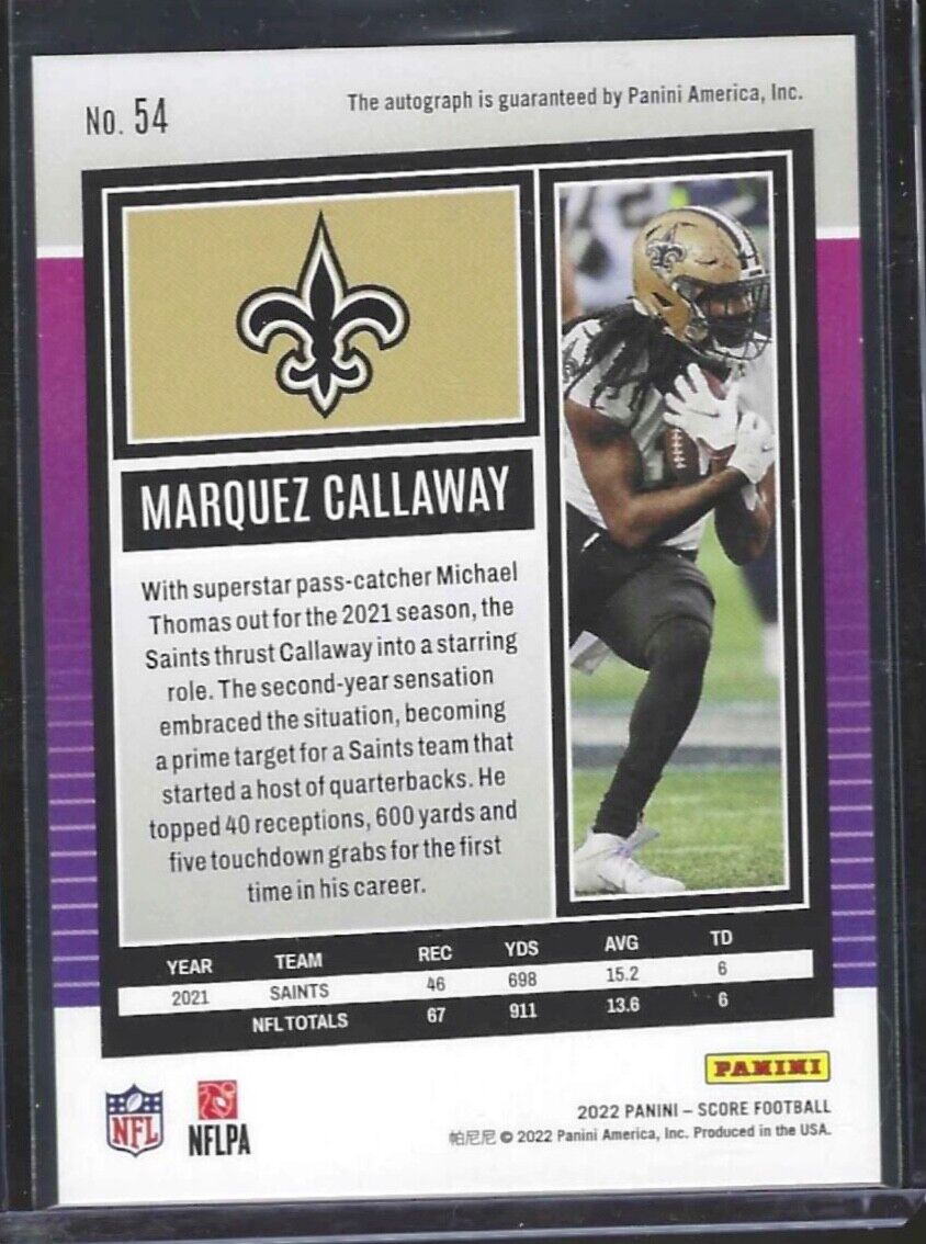 MARQUEZ CALLAWAY 2022 PANINI SCORE GOLD ZONE SAINTS AUTO #D 22/50