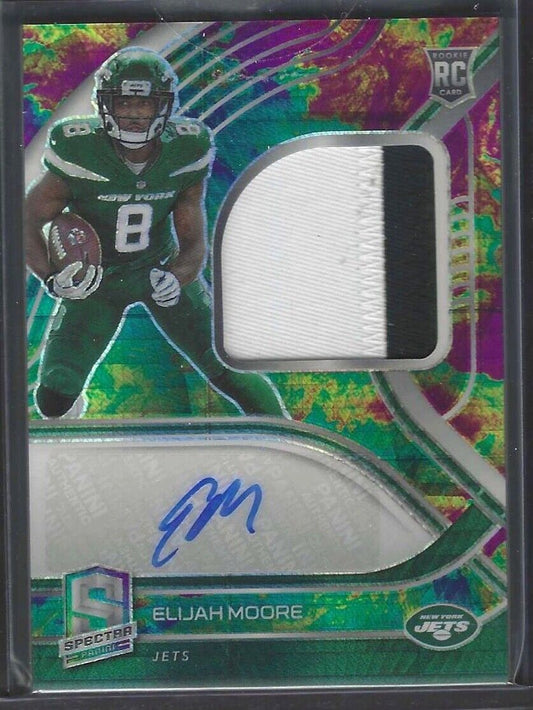 ELIJAH MOORE 2021 PANINI SPECTRA HYPER PRIZM ROOKIE PATCH AUTO RC #D 62/99