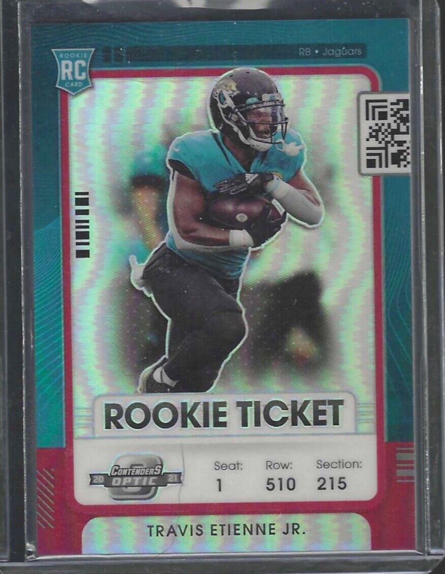 TRAVIS ETIENNE JR 2021 PANINI OPTIC CONTENDERS RED PRIZM ROOKIE TICKET RC /175