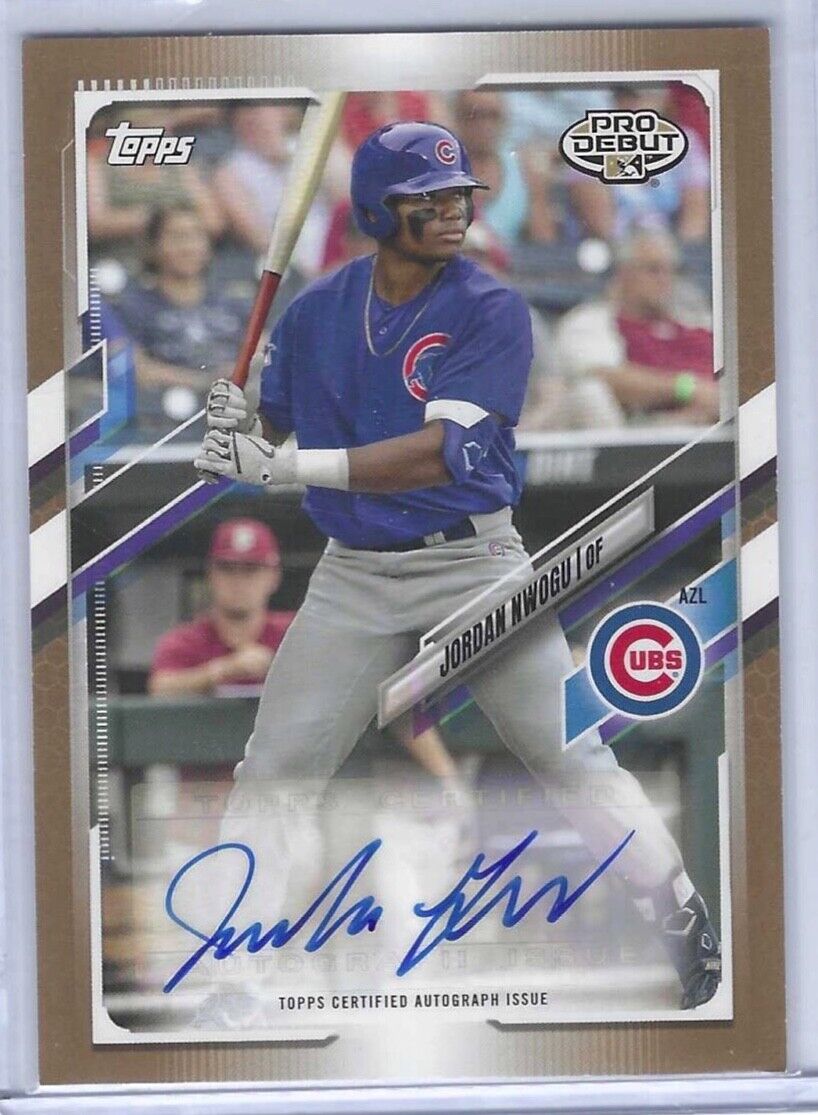 JORDAN NWOGU 2021 TOPPS PRO DEBUT GOLD PROSPECT AUTO #D 09/50
