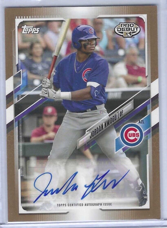 JORDAN NWOGU 2021 TOPPS PRO DEBUT GOLD PROSPECT AUTO #D 09/50