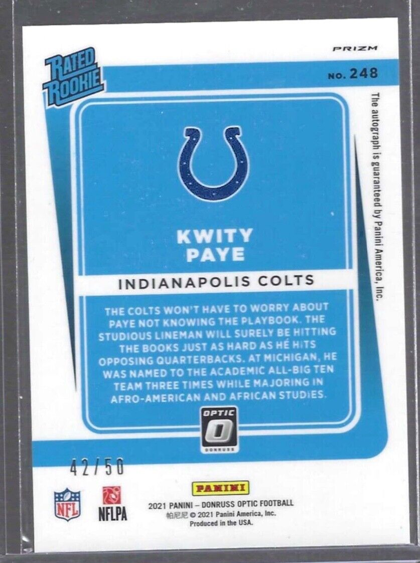 KWITY PAYE 2021 PANINI DONRUSS OPTIC PURPLE STARS HOLO FOTL AUTO RC #D 42/50