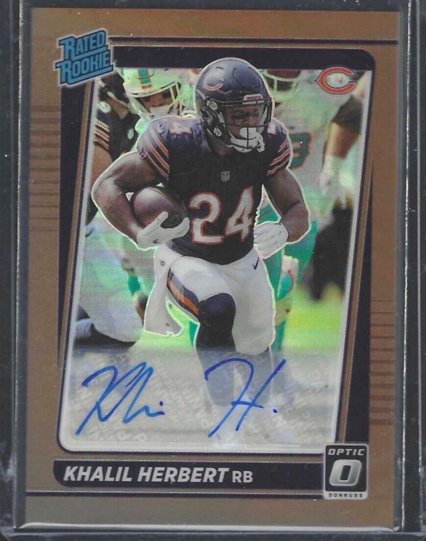 KHALIL HERBERT 2021 PANINI DONRUSS OPTIC BRONZE PRIZM RATED ROOKIE AUTO RC #293