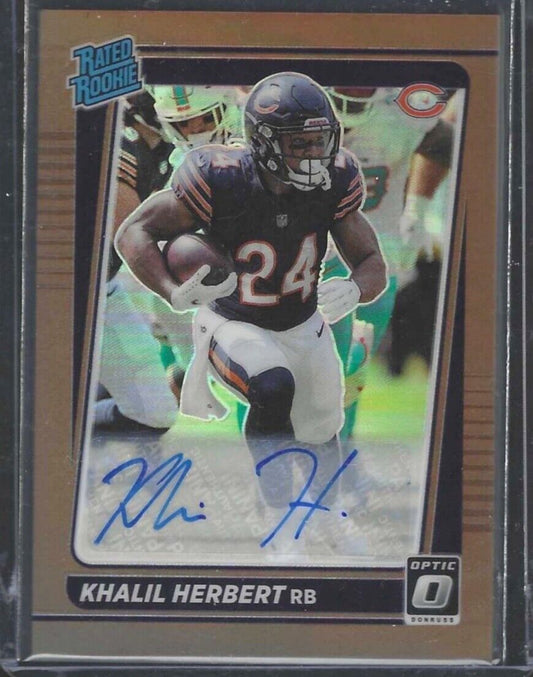 KHALIL HERBERT 2021 PANINI DONRUSS OPTIC BRONZE PRIZM RATED ROOKIE AUTO RC #293