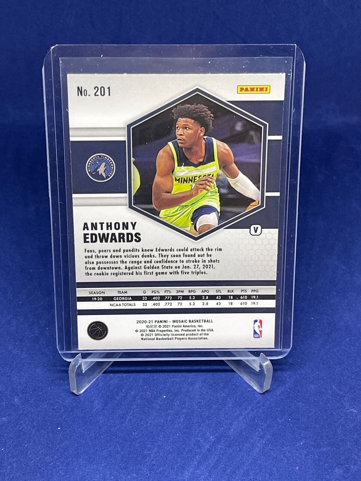 ANTHONY EDWARDS 2020-21 PANINI MOSAIC SP PHOTO VARIATION ROOKIE RC #201