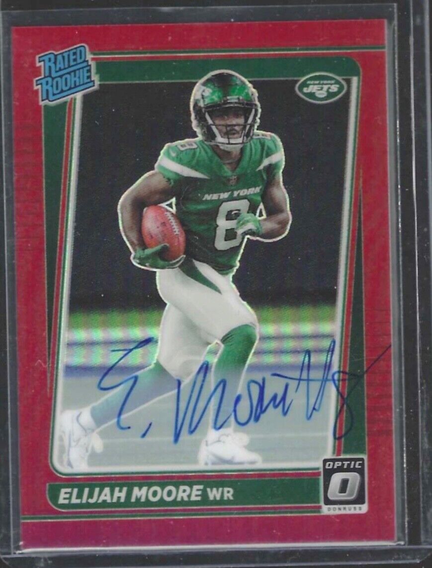 ELIJAH MOORE 2021 PANINI DONRUSS OPTIC RED PRIZM RATED ROOKIE AUTO RC #D 75/75