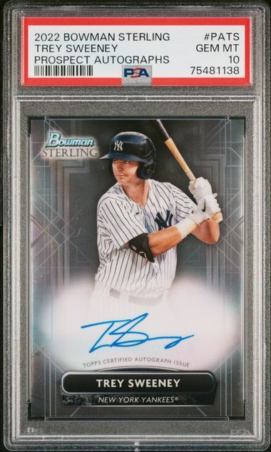 TREY SWEENEY 2022 BOWMAN STERLING PROSPECT ON CARD AUTO #PATS PSA 10 GEM MINT