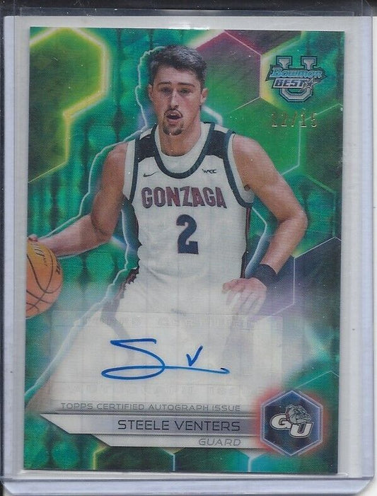 STEELE VENTERS 2023 BOWMANS BEST TEAL GEOMETRIC REFRACTOR GONZAGA AUTO #D 12/15