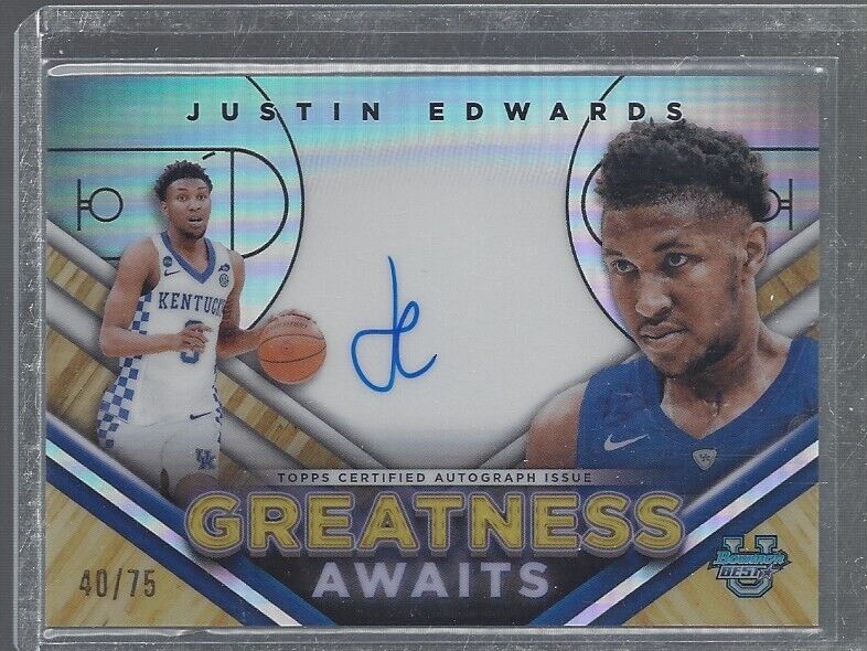 JUSTIN EDWARDS 2023 BOWMANS BEST GREATNESS AWAITS REFRACTOR ON CARD AUTO #D /75