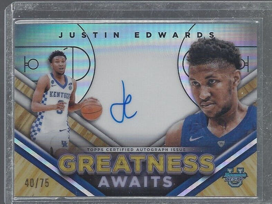 JUSTIN EDWARDS 2023 BOWMANS BEST GREATNESS AWAITS REFRACTOR ON CARD AUTO #D /75