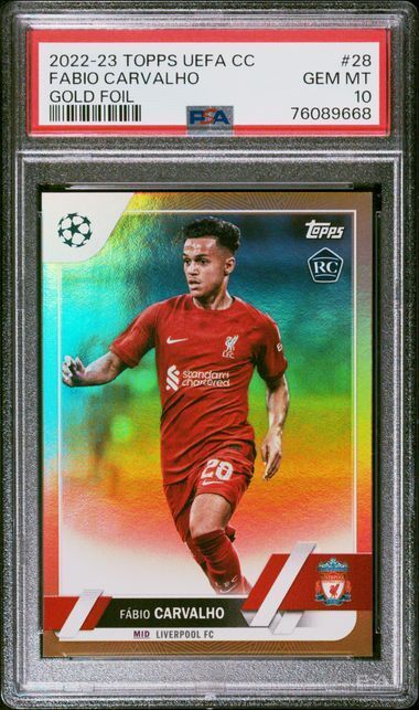 FABIO CARVALHO 2022-23 TOPPS UEFA CLUB GOLD FOIL RC #D 16/50 PSA 10 GEM POP 3