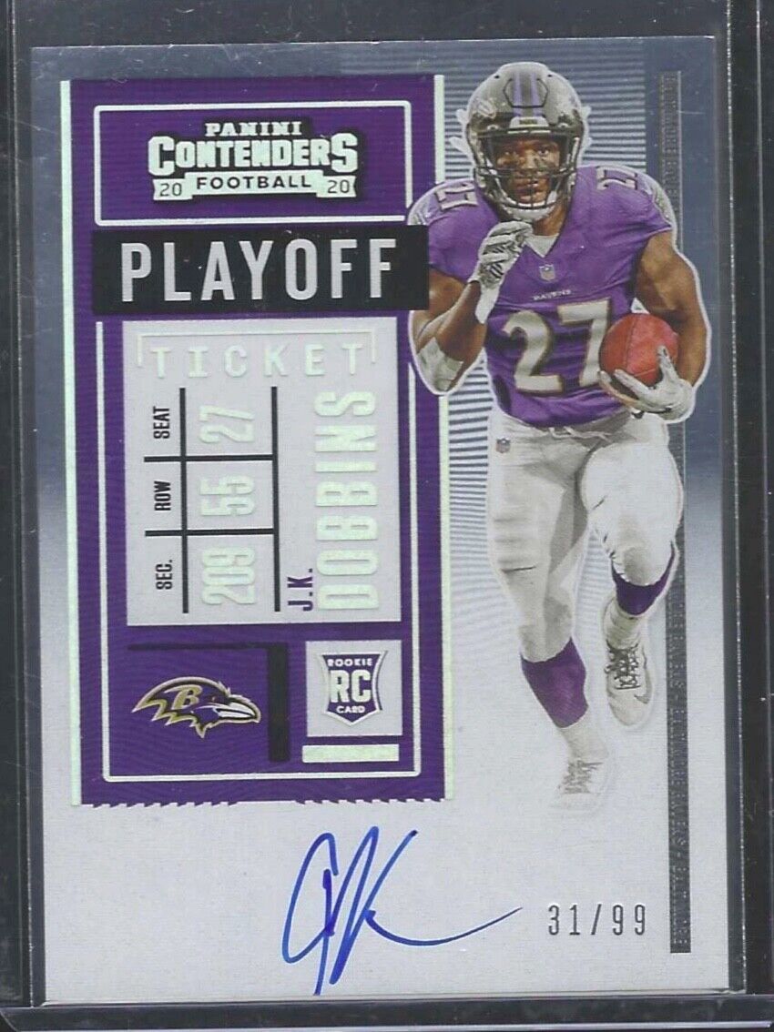 JK DOBBINS 2020 PANINI CONTENDERS PLAYOFF TICKET ROOKIE ON CARD AUTO RC #D 31/99