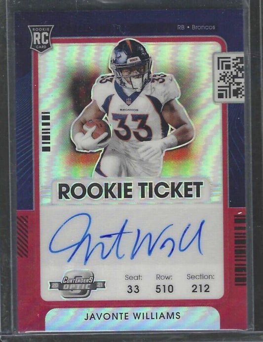 JAVONTE WILLIAMS 2021 PANINI OPTIC CONTENDERS RED PRIZM ON CARD AUTO RC #D 27/50
