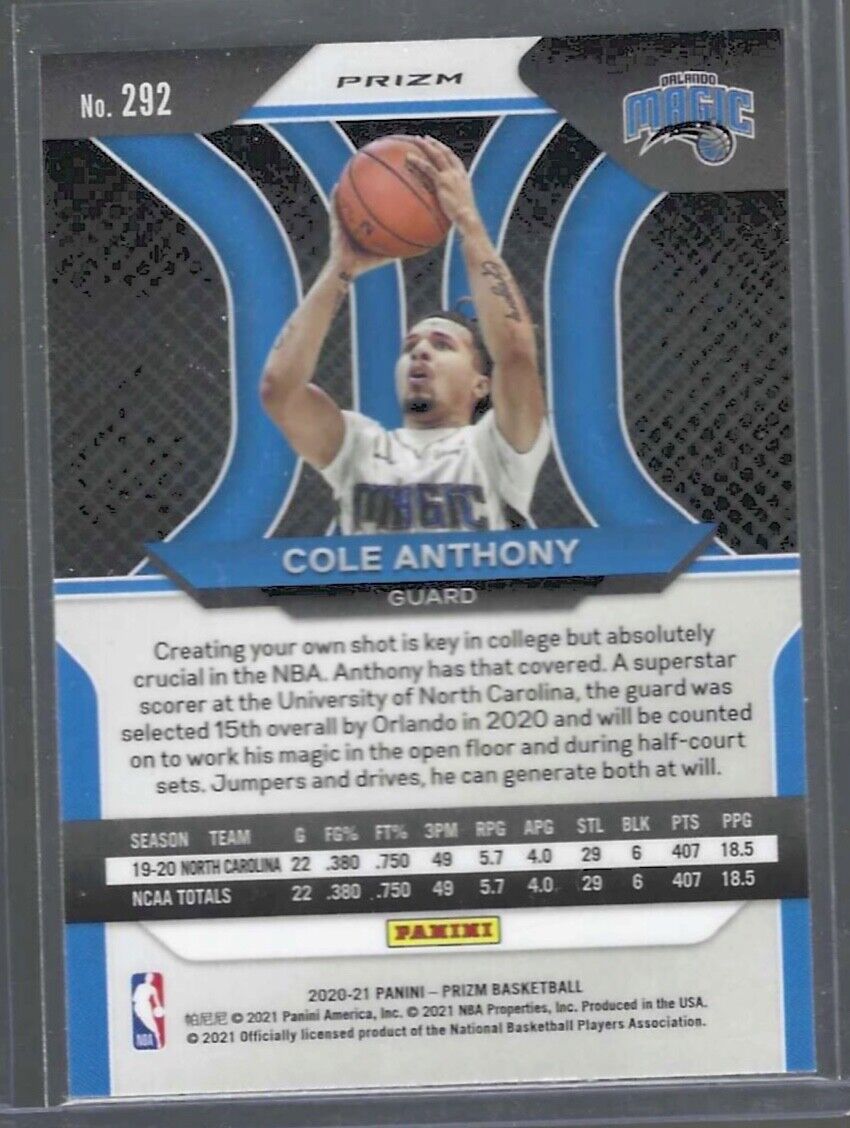 COLE ANTHONY 2020-21 PANINI PRIZM RED RUBY WAVE PRIZMS ROOKIE RC #292