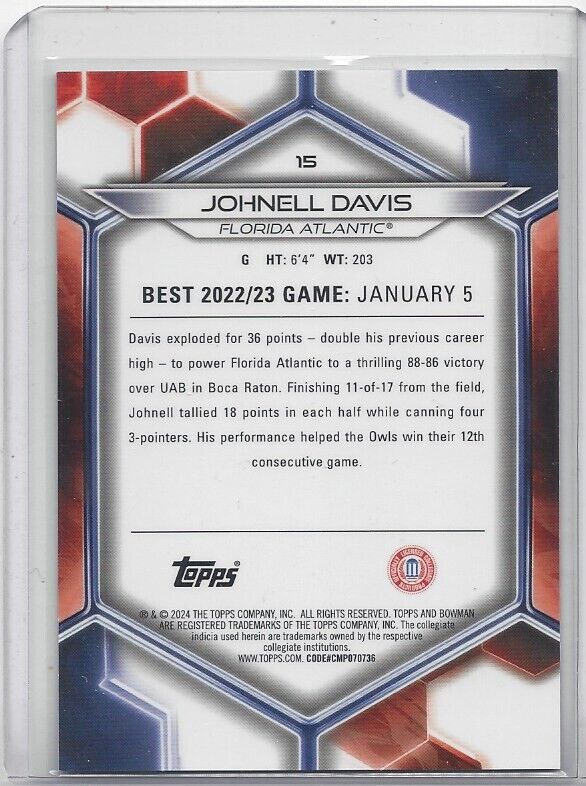 JOHNELL DAVIS 2023 BOWMANS BEST GOLD GEOMETRIC REFRACTOR #D 36/50