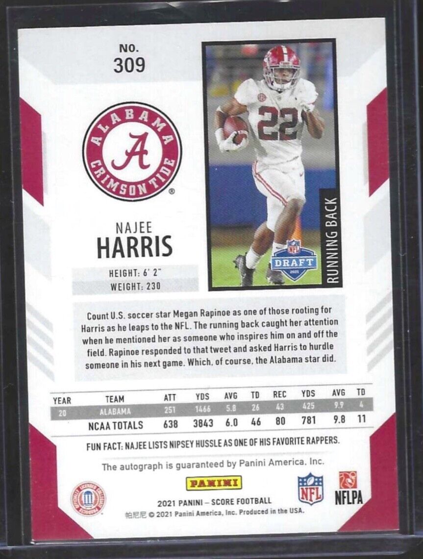 NAJEE HARRIS 2021 PANINI SCORE GOLD ZONE ROOKIE AUTO RC #D 05/50