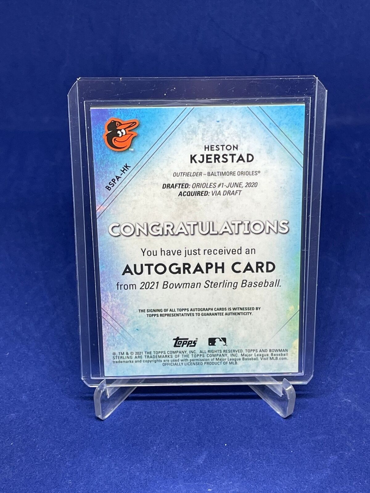 HESTON KJERSTAD 2021 BOWMAN STERLING ON CARD AUTO PROSPECT