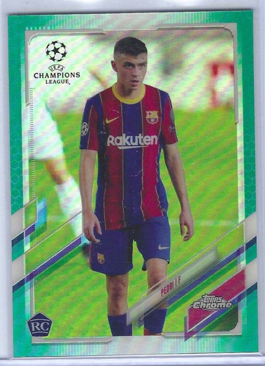 PEDRI 2020-21 TOPPS CHROME AQUA REFRACTOR ROOKIE RC #D 104/199