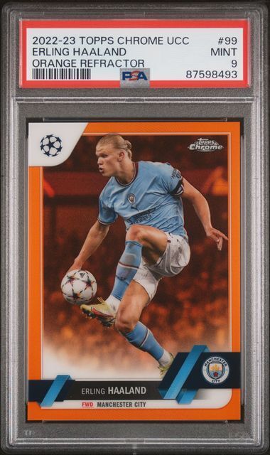 ERLING HAALAND 2022-23 TOPPS CHROME UCC ORANGE REFRACTOR 19/25 PSA 9 MINT POP 3