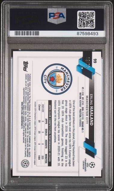 ERLING HAALAND 2022-23 TOPPS CHROME UCC ORANGE REFRACTOR 19/25 PSA 9 MINT POP 3