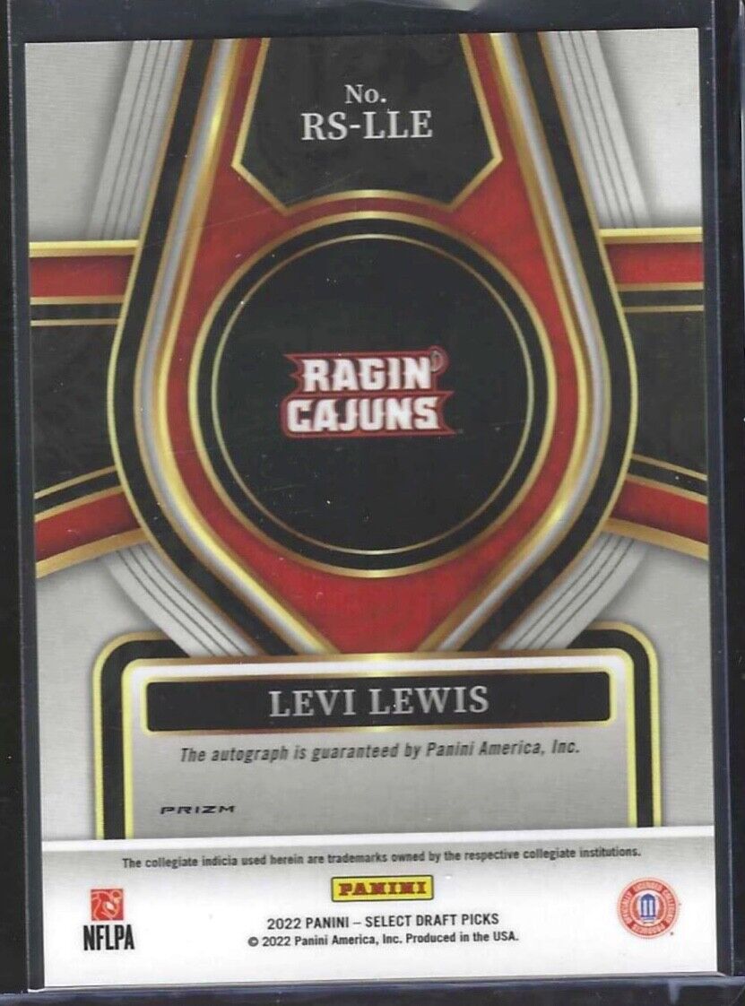LEVI LEWIS 2022 PANINI SELECT DRAFT PICKS SILVER PRIZM ROOKIE AUTO RC #RS-LLE