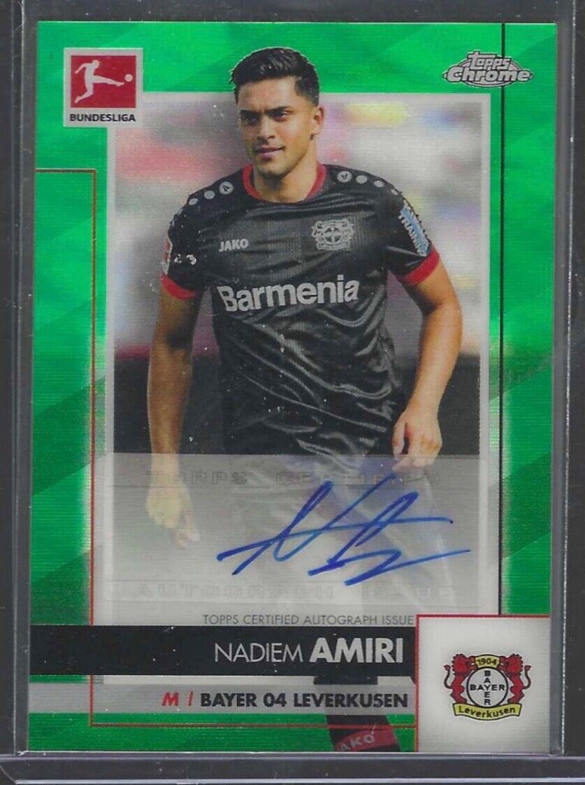 NADIEM AMIRI 2020-21 TOPPS CHROME BUNDESLIGA GREEN REFRACTOR AUTO #D 77/99