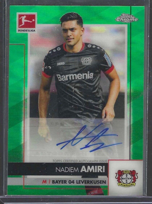 NADIEM AMIRI 2020-21 TOPPS CHROME BUNDESLIGA GREEN REFRACTOR AUTO #D 77/99