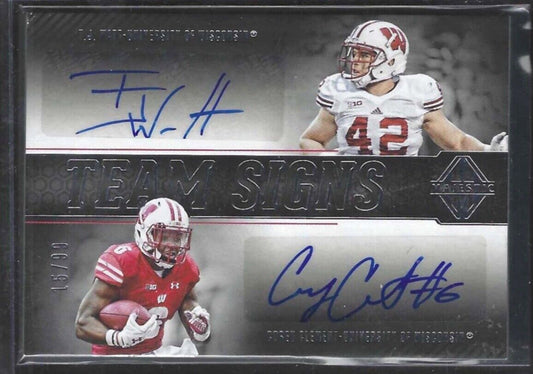T.J. WATT COREY CLEMENT 2017 PANINI MAJESTIC TEAM SIGNS DUAL ROOKIE AUTO RC /99