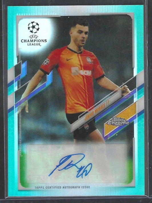 JUNIOR MORAES 2020-21 TOPPS CHROME UEFA AQUA REFRACTOR AUTO #D /199