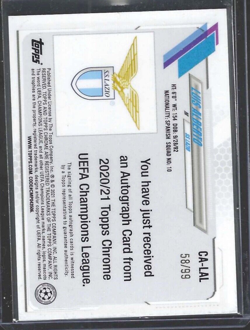 LUIS ALBERTO 2020-21 TOPPS CHROME UEFA GREEN REFRACTOR AUTO #D 58/99