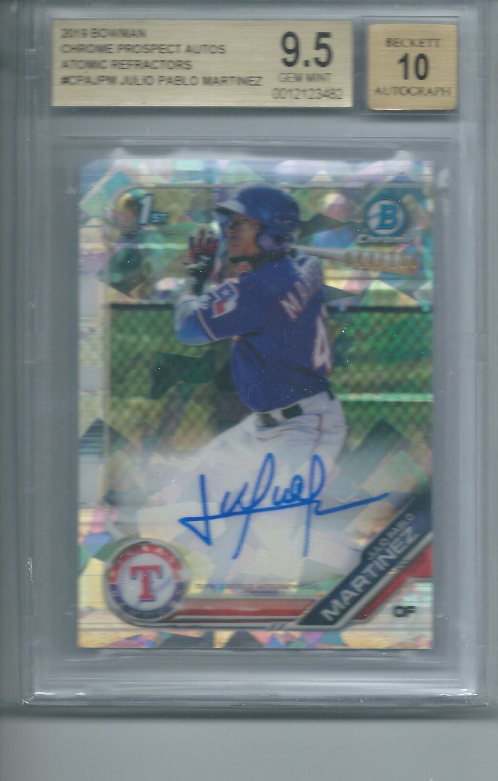 JULIO PABLO MARTINEZ 2019 BOWMAN CHROME ATOMIC REFRACTOR AUTO 1ST /100 BGS 9.5