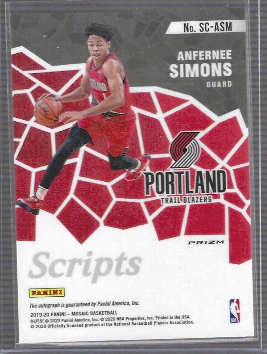 ANFERNEE SIMONS 2019-20 PANINI MOSAIC SILVER MOSAIC PRIZM SCRIPTS AUTO #SC-ASM