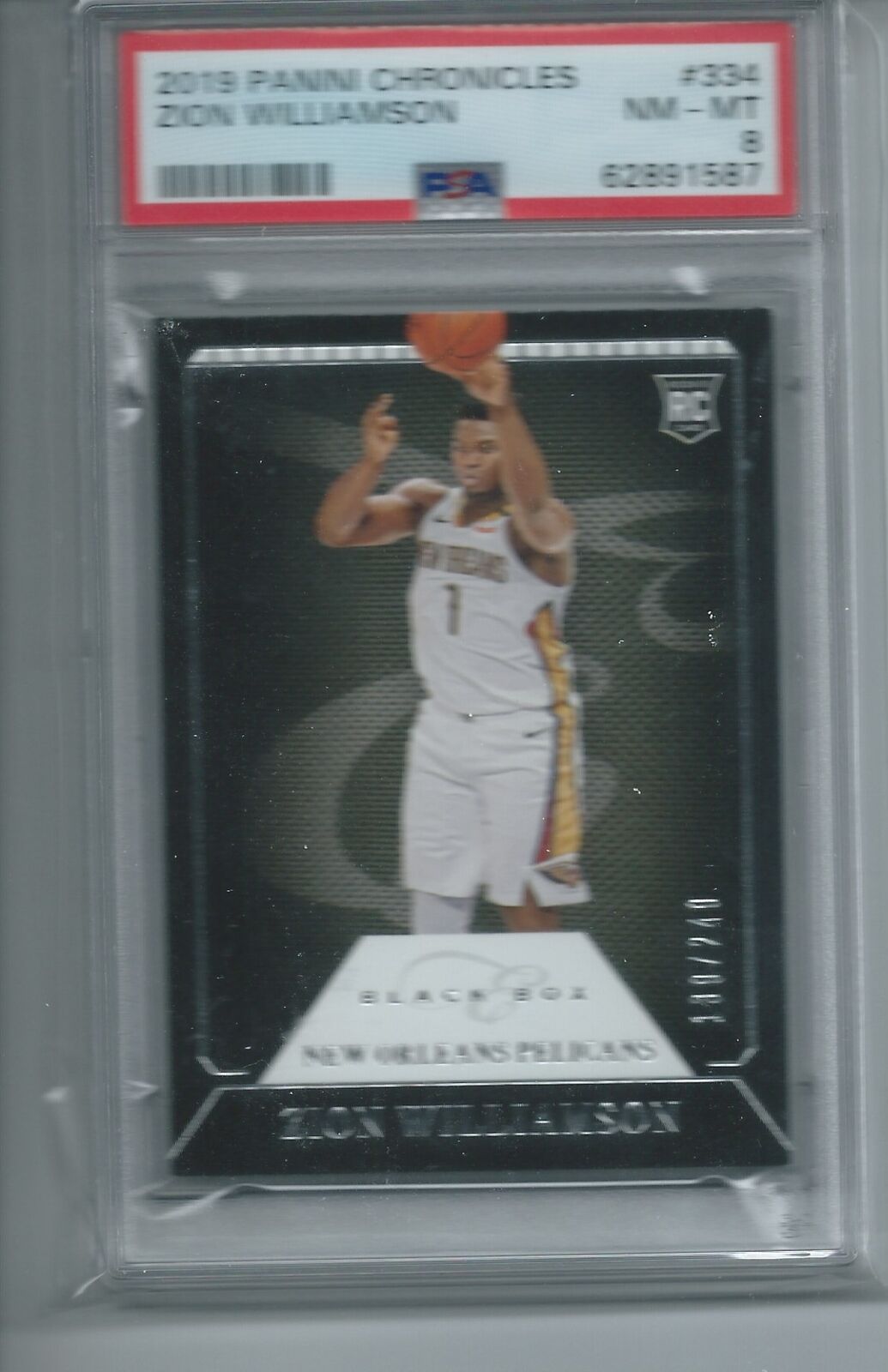 ZION WILLIAMSON 2019-20 PANINI CHRONICLES BLACK BOX RC #D /249 PSA 8 MINT POP 3