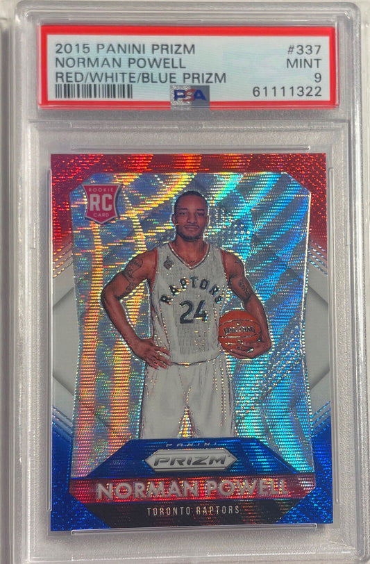 NORMAN POWELL 2015-16 PANINI PRIZM RED WHITE BLUE ROOKIE RC 337 PSA 9 MINT POP 7